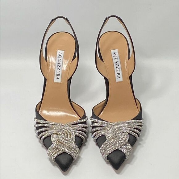 Aquazzura Gatsby Crystal-Embellished Satin Pumps size 37 - Picture 5 of 13